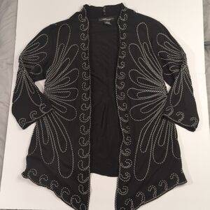 Once Again Black Cardigan Kimono with Embroidered Detailing Women's Size Large